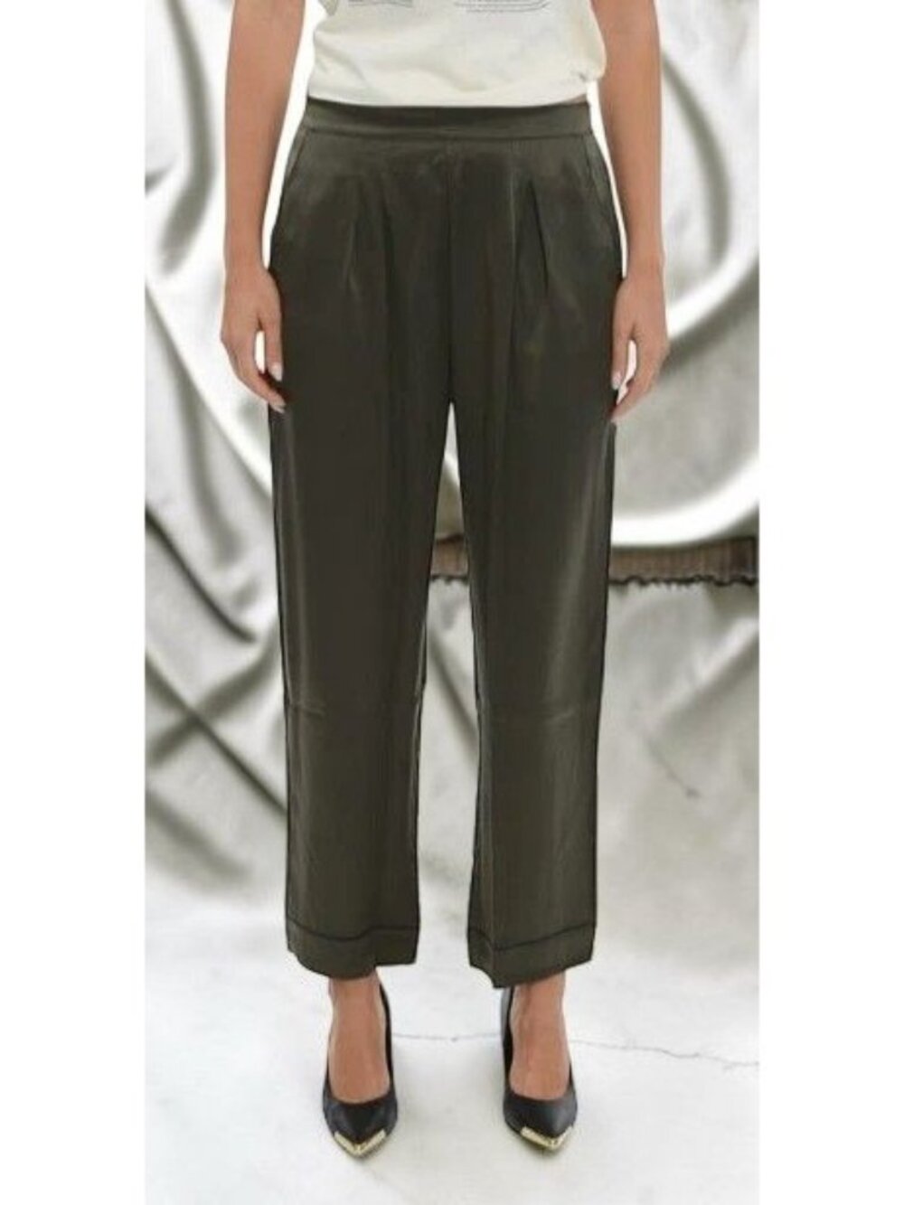 Eres Mondain Silk Pants Olive/Soir De Lune Size 0 X-Small New With Tags.